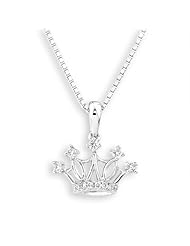 18K White Gold Tiara Crown Of Queen Round Diamond Accent Princess Pendant W/ 925 Sterling Silver Chain (1/10 cttw, G-H Color, VS2-SI1 Clarity, 16"), Women Jewelry in Gift Box