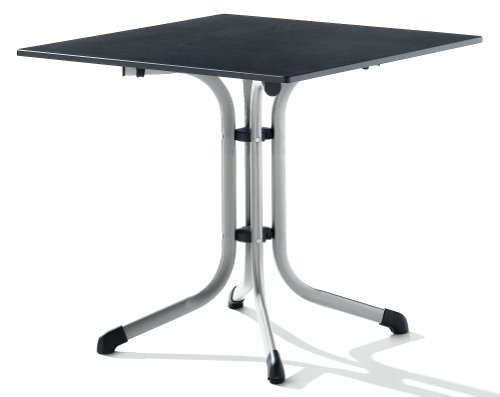 SIEGER 1130-50 Boulevard-Tisch mit Puroplan-Platte 80 x 80 cm, Stahlrohrgestell graphit, Tischplatte Schieferdekor, anthrazit