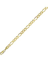 10K Yellow Gold 7.0mm Diamond Cut Royal Figaro Link Bracelet with Lobster Clasp