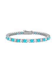 Blue Topaz and Cubic Zirconia Prong Set 10K White Gold Tennis Bracelet 5.00 CT TGW
