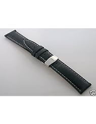 19mm Leather Watch Deployment Strap for Tissot #1 Black