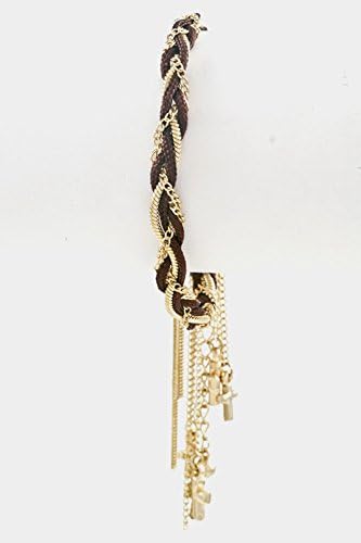 GlitZ Finery Crossing Lines And Crosses Charm Bracelet (Gold/Brown)