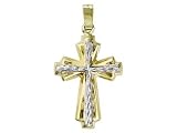 10KT TWO TONE POLISHED AND DIAMOND CUT CROSS PENDANT