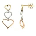 1/4 Carat Diamond 14k Tri-Color Gold Heart Dangle Earrings