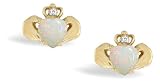 14K Yellow Gold Genuine Heart Opal and Diamond Celtic Claddagh Earrings