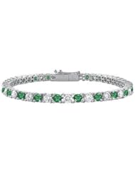 Emerald and Diamond Tennis Bracelet 14K White Gold - 2.00 CT TGW