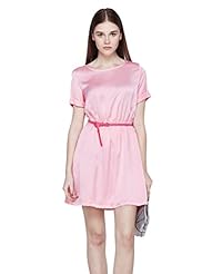 Short Sleeves Polyester/Silk Spring Summer Elasticized   Waistline Belted Fitted  Dress