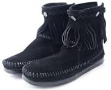 ミネトンカ(Minnetonka) Hi Top Back Zip Boot バックジップアップショートフリンジブーツ (US8 (25～25.5cm), Black)