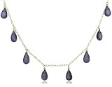14k Yellow Gold, September Birthstone, Iolite Briolette Station Necklace, 16