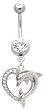 Stainless Steel Belly Ring with Clear Crystals - Heart/Dolphin Dangling