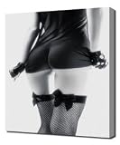Black-White-Erotic-Stockings - Canvas Art Print - Framed Size 16x24 - Premium Quality Canvas - Professionally Gallery Wrapped On A 2 Deep Chunky Frame - Ready To Hang