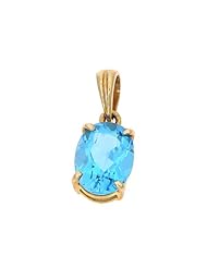 14K Yellow Gold Genuine Natural Blue Topaz Oval Shaped 6 x 8 mm. Solitaire Pendant