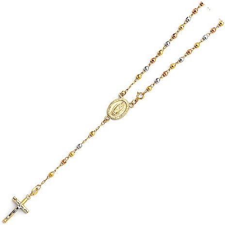 GoldenMine Fine Jewelry14k Tri Color Gold 3mm Rosary Necklace - 18"