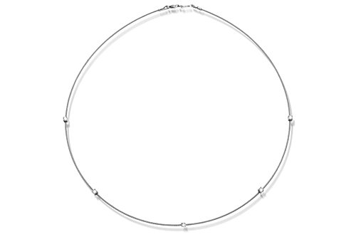 18K White Gold Matte-Finish Hand-Crafted Wire Necklace, Enhanced with Prong Set Diamond Stations.