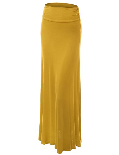 LE3NO Womens Floor Length Maxi Skirt with Stretch