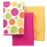 Ritz 3 Pack Microfiber 16 by 19 Inch Polka Dot and 2 Solid Bar Mop Towels, Pink, Orange, Yellow and Green