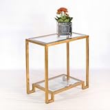 IMAGE OF Worlds Away Domino Table In Gold Leaf with Clear Glass Shelves
