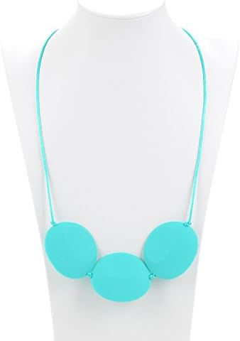 Mamaluna Trendy Silicone 3 Oval Necklace Teether for mom to wear - Baby Teething Gum Massager Food Grade Silicone, BPA, PVC and Phthalate Free (turquoise)