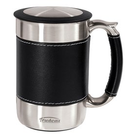Trudeau Board Room Desk Mug, Black Leatherette