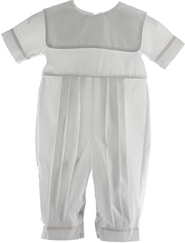 Boys White Christening Romper with Collar (9M)