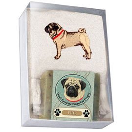 Single Gift Box with Pug Fawn Soap and Towel