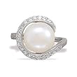 Rhodium Plated Ring With Cultured Freshwater 12mm Pearl Wrapped in Czs Size 6-9