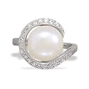 Rhodium Plated Ring With Cultured Freshwater 12mm Pearl Wrapped in Czs Size 6-9