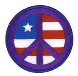 USA Rocks Peace Patch ~ Cool Embroidered Red White & Blue Flag with Purple Peace Patch