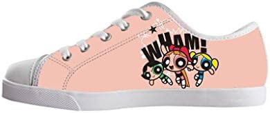 Kid's Lace-up Canvas Shoes White Low Top Soft Sneakers The Powerpuff Girls Cartoon Design-3M(US)