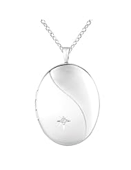 Sterling silver 0.01ct White Diamonds Oval Shaped Locket w/ Dia Necklace (G-H, SI1-SI2)