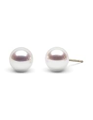 HinsonGayle AAA Handpicked Genuine Japanese Akoya 8.5-9.0mm White Cultured Pearl Stud Earrings (Solid 14K Yellow Gold)