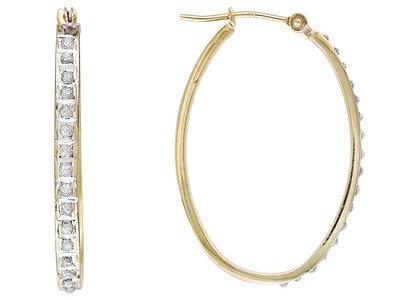 14KT DIAMOND ACCENT OVAL HOOP EARRINGS