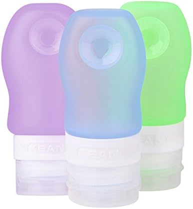 Portable Soft Silicone Travel Bottles Set (2 OZ/60ml, Purple +Green +Blue) Pack of 3 In EVA Bag for Toileries
