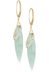 18k Yellow Gold Over Sterling Silver Green Jade and Diamond Accent Drop Earrings