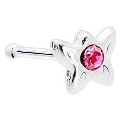 Sterling Silver Pink Gem Butterfly Nose Bone