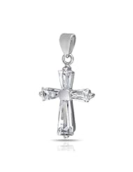 Bling Jewelry Baguette Cubic Zirconia Cross Pendant 925 Sterling Silver
