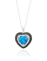 10k White Gold Heart Blue Topaz Black and White Diamond Pendant Necklace (6/13 cttw, I-J Color, I2-I3 Clarity), 18"
