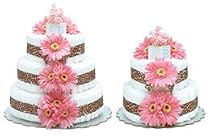 Bloomers Hot Pink Daisies With Leopard Diaper Cake-2 Tier