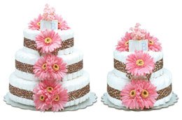 Bloomers Hot Pink Daisies With Leopard Diaper Cake-2 Tier