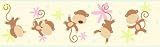 Jumping Monkeys & Retro Flowers Wallpaper Border