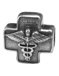 Genuine Zable (TM) Product. 925 Sterling Silver Cross with Caduceus Charm. 100% Satisfaction Guaranteed.