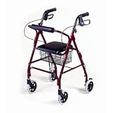 4-wheel Folding Rolling Walker with Shopping Basket, Padded Seat and Dual Hand Brakes.