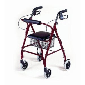 4-wheel Folding Rolling Walker with Shopping Basket, Padded Seat and Dual Hand Brakes