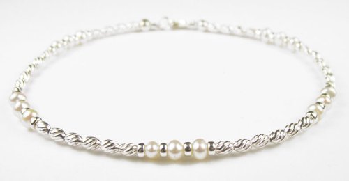 FRESHWATER PEARL Sterling Silver Ankle Bracelets: Handmade Jewelry with Adjustable 1 Inch Extension