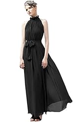 Belted Empire   Waistline Chiffon/Polyester Sleeveless Maxi Dress 