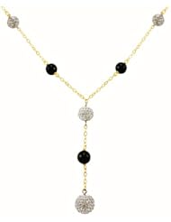 Bonded 14k Gold and Silver Crystal and Onyx Bead Y-Shaped Necklace, 18"