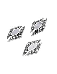 Sterling Silver Marquise Pearl Marcasite Covered Diamond Vintage Earring Pendant Set
