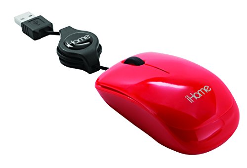 iHome by Lifeworks Technology IH-M1000R Tractable - Corded Travel Mouse (Red)