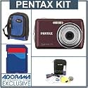 Pentax Optio E70 Digital Camera Kit, Red with 2 GB SD Memory Card, Camera Bag, Professional Lens Cleaning Kit
