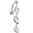 Sterling Silver 925 Top Drop Clear Crystal Geometric Dangle Belly Ring